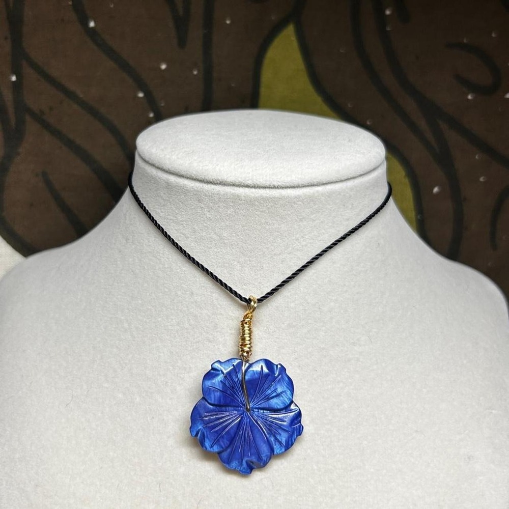 Mother of Pearl flower wire wrapped boho chic necklace adjustable cord dainty